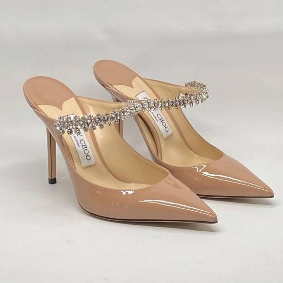 Jimmy Choo Bing 100MM Embellished Patent Leather Mules size 38 - Picture 1 of 15